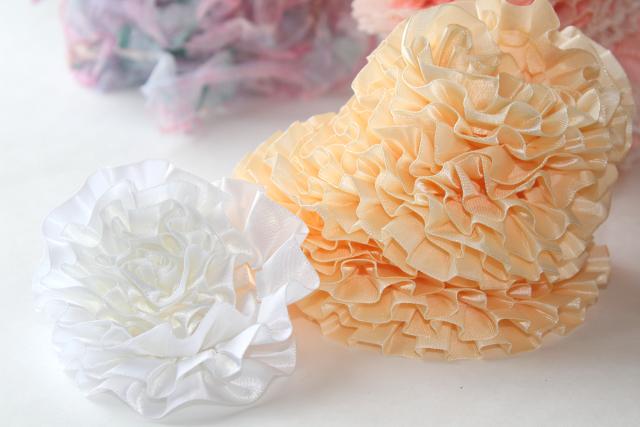 photo of ruffled craft trims lot, vintage sewing or hoop edging fabric ruffles w/ lace trim #6