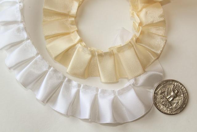 photo of ruffled craft trims lot, vintage sewing or hoop edging fabric ruffles w/ lace trim #7