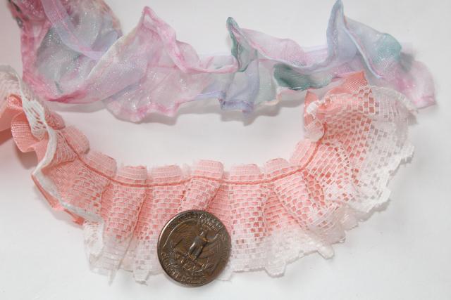 photo of ruffled craft trims lot, vintage sewing or hoop edging fabric ruffles w/ lace trim #9