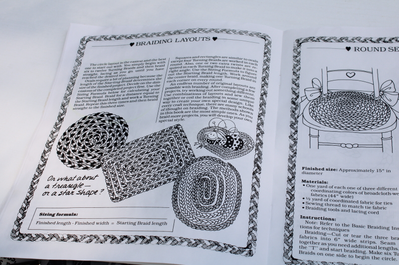 photo of rug braiding book w/ rug strip making tools, large metal cones to fold fabric strips  #5