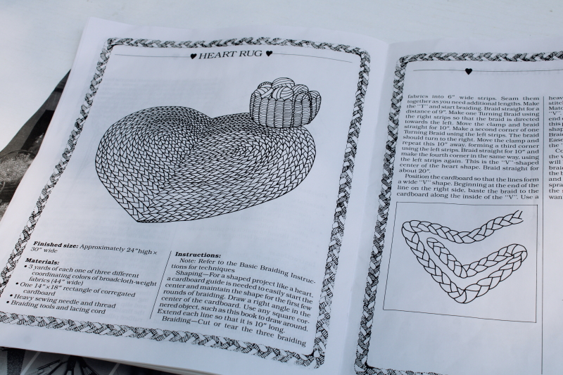 photo of rug braiding book w/ rug strip making tools, large metal cones to fold fabric strips  #6