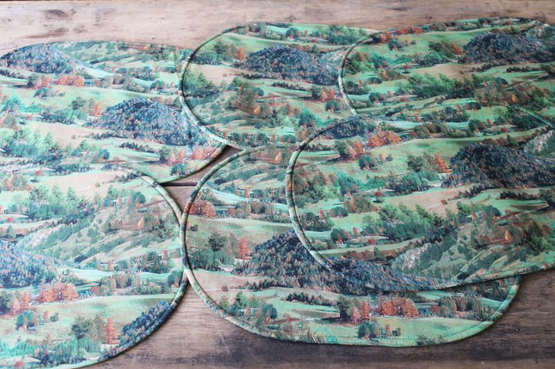 photo of rural countryside print cotton placemats, set of six vintage place mats #1