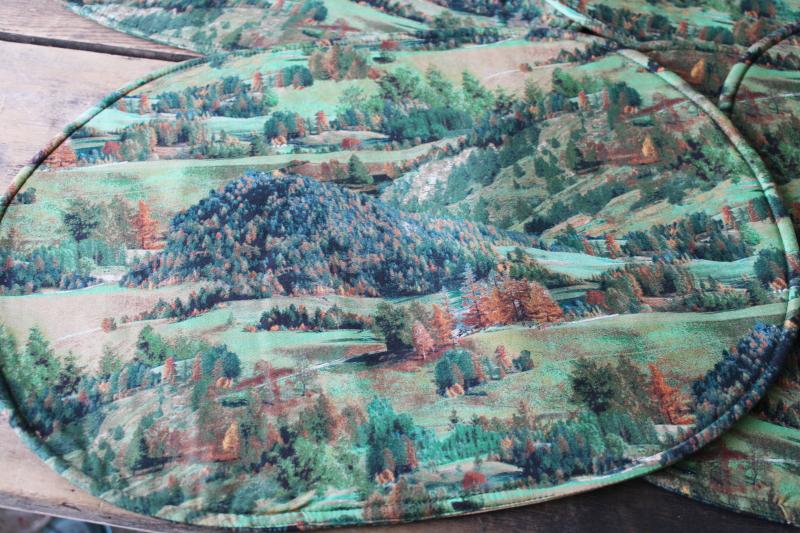 photo of rural countryside print cotton placemats, set of six vintage place mats #2