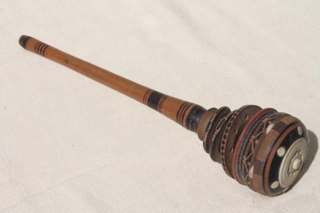 photo of rustic Mexican terracotta pottery pot & hand carved wood chocolate stirrer whisk #11