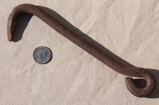 photo of rustic antique hand forged iron gate hook door latch, big heavy old iron hardware #2