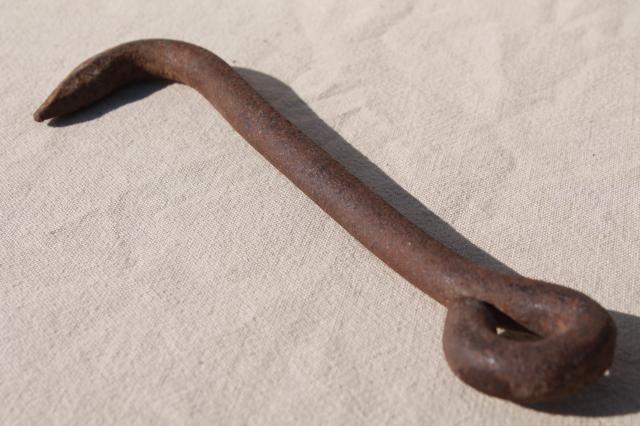 photo of rustic antique hand forged iron gate hook door latch, big heavy old iron hardware #4