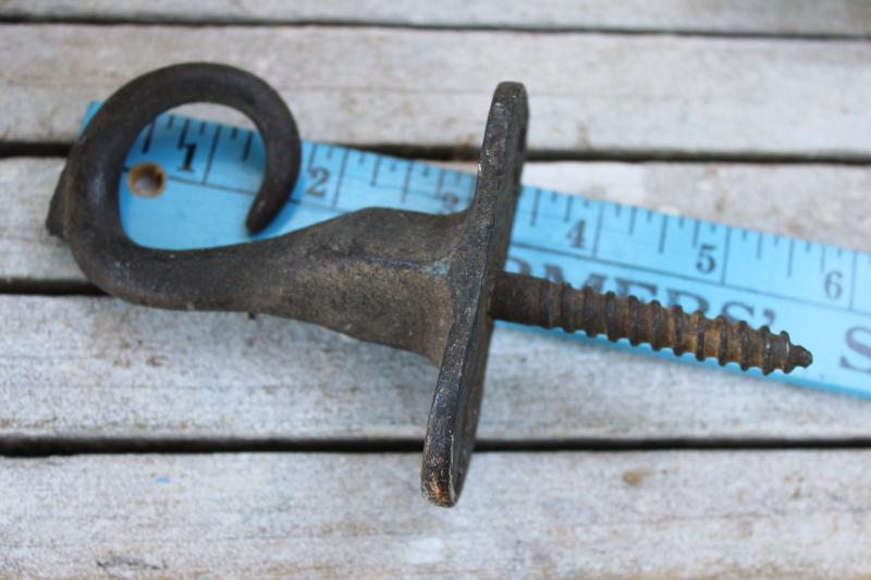 photo of rustic antique iron hooks, curved pigtail shape primitive barn pulley rope hanger #6