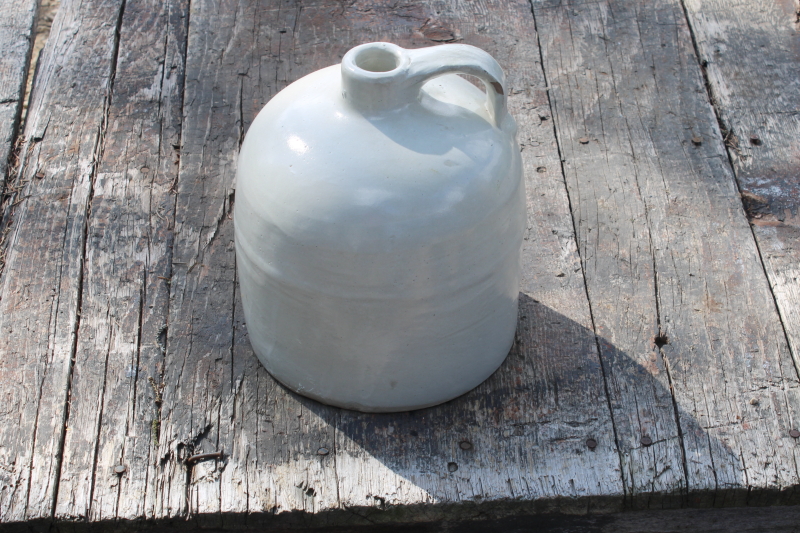 photo of rustic antique white glaze stoneware crock jug, vintage farmhouse neutral decor #1