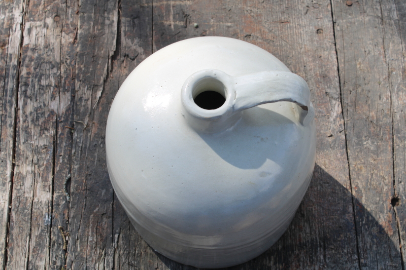 photo of rustic antique white glaze stoneware crock jug, vintage farmhouse neutral decor #2