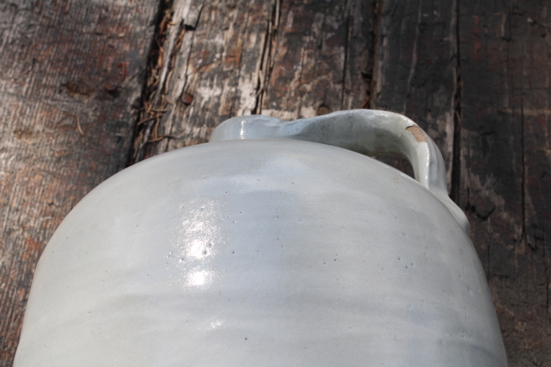 photo of rustic antique white glaze stoneware crock jug, vintage farmhouse neutral decor #4