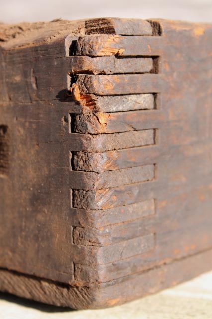 photo of rustic barn wood tote box carrier w/ heavy forged iron handle, primitive farm toolbox #2