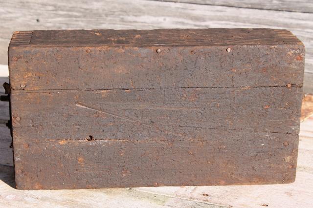 photo of rustic barn wood tote box carrier w/ heavy forged iron handle, primitive farm toolbox #10