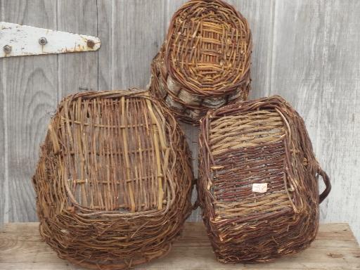 photo of rustic baskets lot, woodland style bark & twig  woven wicker baskets #5