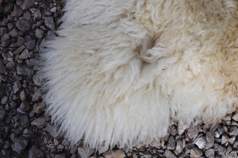 photo of rustic boho decor sheepskin hide soft fur rug or mat, fluffy natural wool  #5