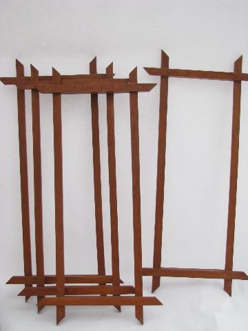 photo of rustic camp vintage solid oak picture frames, laced needlework stretchers #1