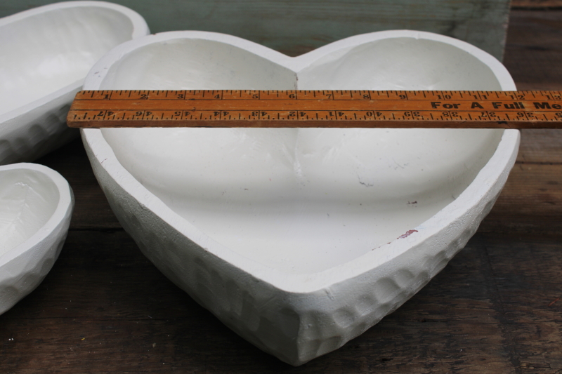 photo of rustic carved wood hearts nesting bowls w/ weathered white paint finish, modern farmhouse decor  #6