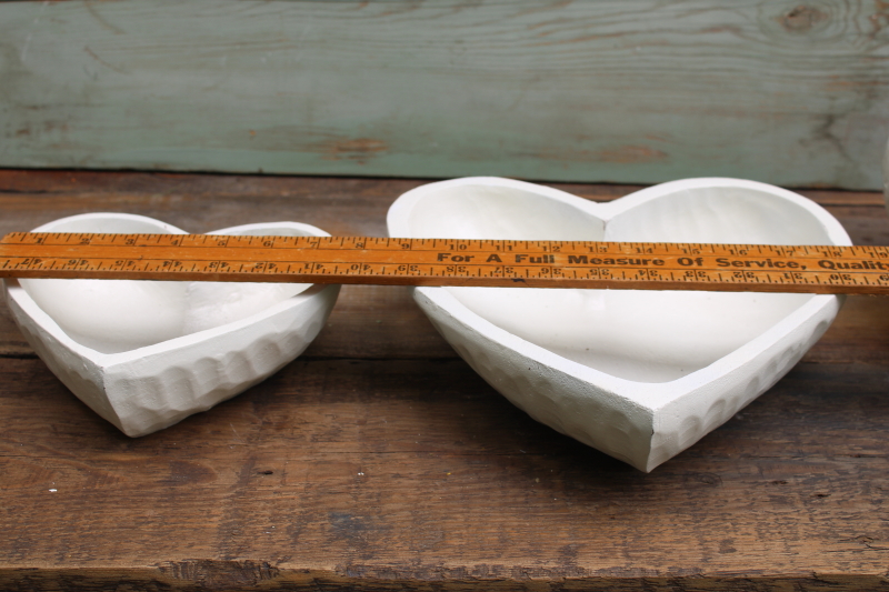 photo of rustic carved wood hearts nesting bowls w/ weathered white paint finish, modern farmhouse decor  #7