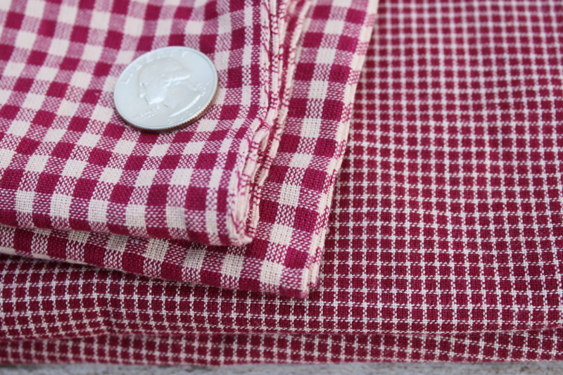 photo of rustic country primitive style cotton fabric, wine red windowpane checked gingham woven checks #2