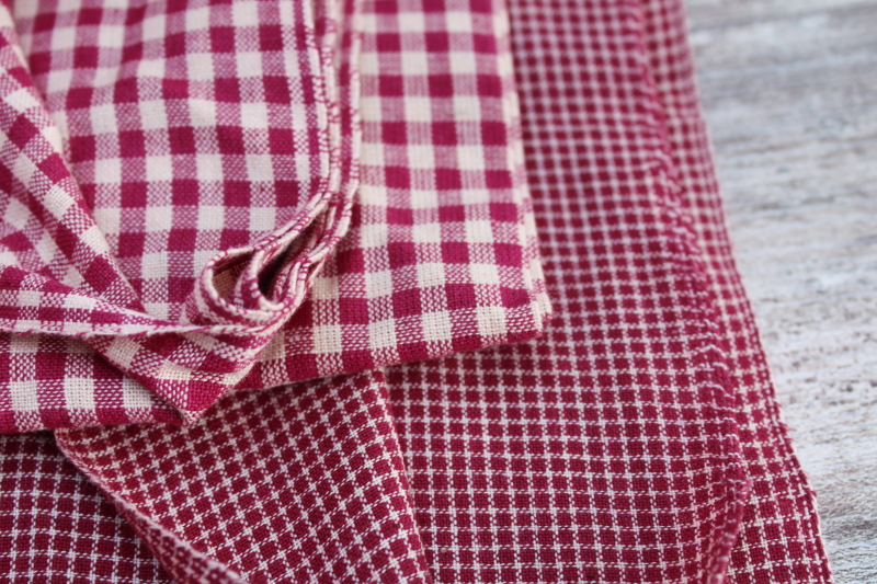 photo of rustic country primitive style cotton fabric, wine red windowpane checked gingham woven checks #3