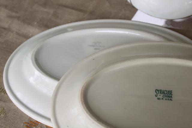 photo of rustic farmhouse kitchen old white ironstone china platters, graduated sizes stack #5