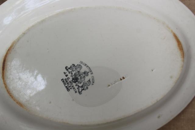 photo of rustic farmhouse kitchen old white ironstone china platters, graduated sizes stack #6