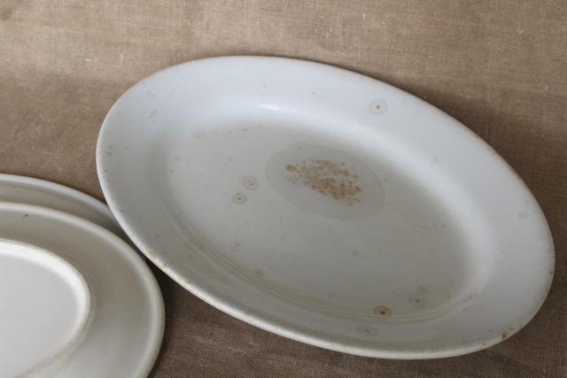 photo of rustic farmhouse kitchen old white ironstone china platters, graduated sizes stack #7