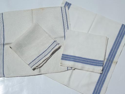 photo of rustic farmhouse kitchen towels, vintage blue stripe linen & cotton towel lot  #1