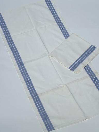 photo of rustic farmhouse kitchen towels, vintage blue stripe linen & cotton towel lot  #2