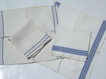 catalog photo of rustic farmhouse kitchen towels, vintage blue stripe linen & cotton towel lot 