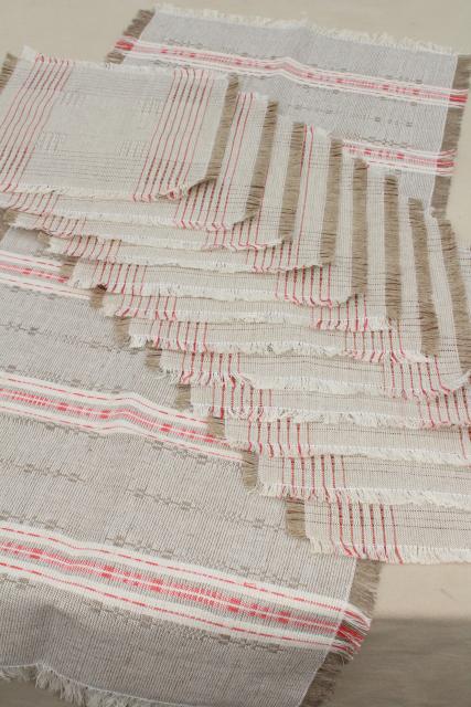 photo of rustic farmhouse vintage flax linen hand woven table runner & napkins made in Poland #1