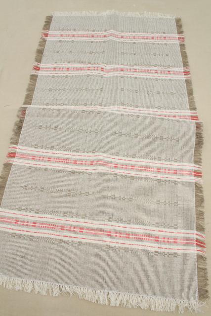 photo of rustic farmhouse vintage flax linen hand woven table runner & napkins made in Poland #2