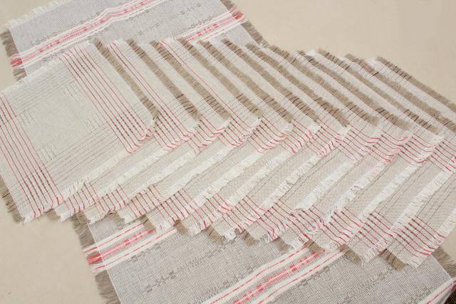 photo of rustic farmhouse vintage flax linen hand woven table runner & napkins made in Poland #7