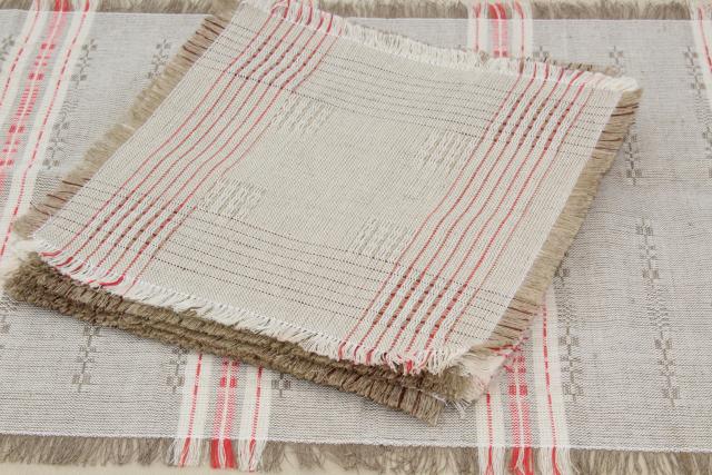 photo of rustic farmhouse vintage flax linen hand woven table runner & napkins made in Poland #8