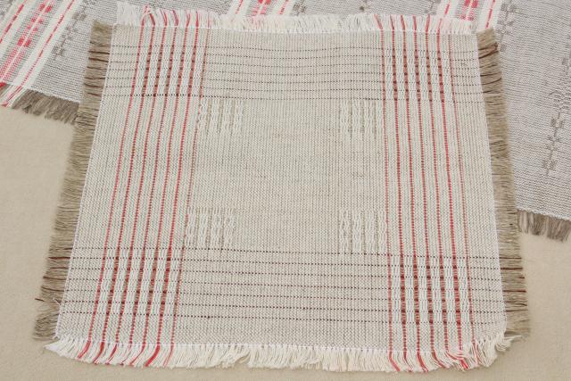 photo of rustic farmhouse vintage flax linen hand woven table runner & napkins made in Poland #9