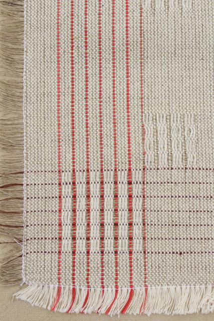 photo of rustic farmhouse vintage flax linen hand woven table runner & napkins made in Poland #10