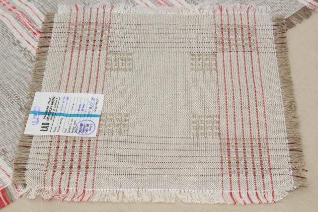 photo of rustic farmhouse vintage flax linen hand woven table runner & napkins made in Poland #11