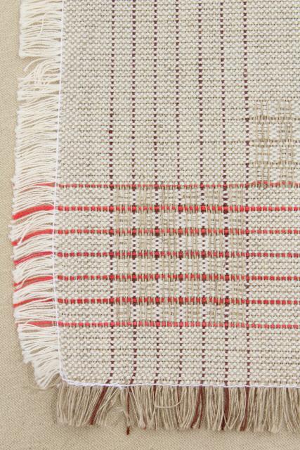 photo of rustic farmhouse vintage flax linen hand woven table runner & napkins made in Poland #12