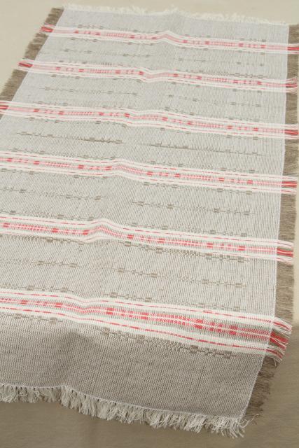 photo of rustic farmhouse vintage flax linen hand woven table runner & napkins made in Poland #14