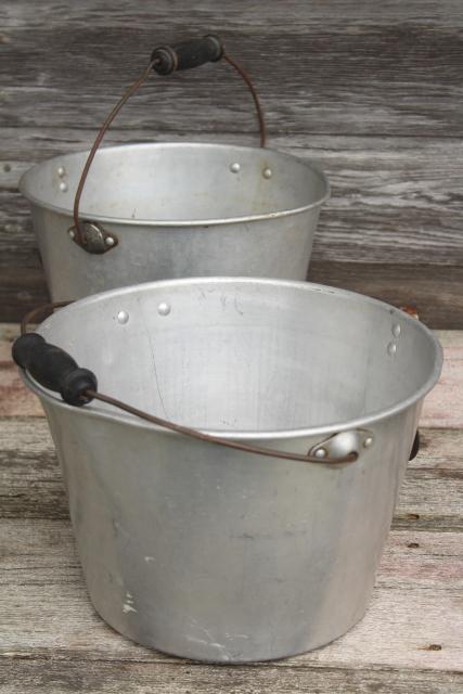 photo of rustic farmhouse vintage metal buckets, 1930s depression era aluminum farm pails #5