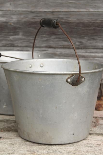 photo of rustic farmhouse vintage metal buckets, 1930s depression era aluminum farm pails #10