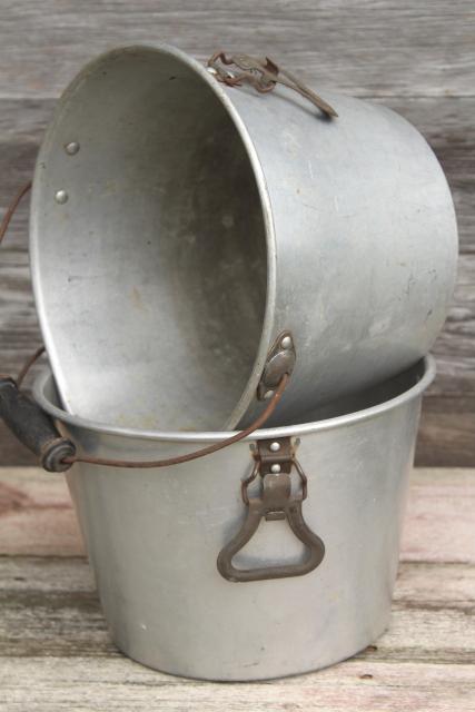 photo of rustic farmhouse vintage metal buckets, 1930s depression era aluminum farm pails #12