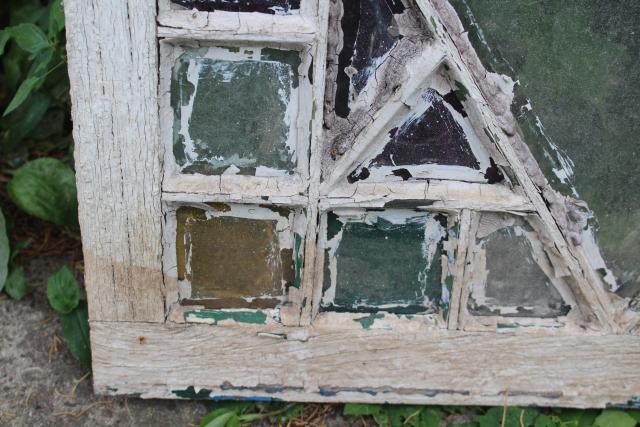 photo of rustic farmhouse vintage stained glass window chippy wood colored glass #10