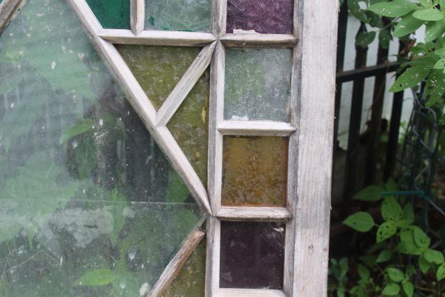 photo of rustic farmhouse vintage stained glass window chippy wood colored glass #4