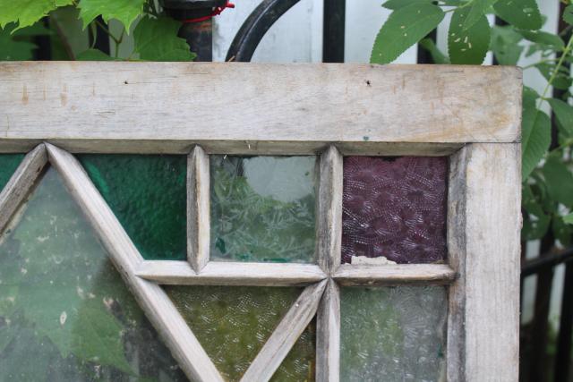 photo of rustic farmhouse vintage stained glass window chippy wood colored glass #5