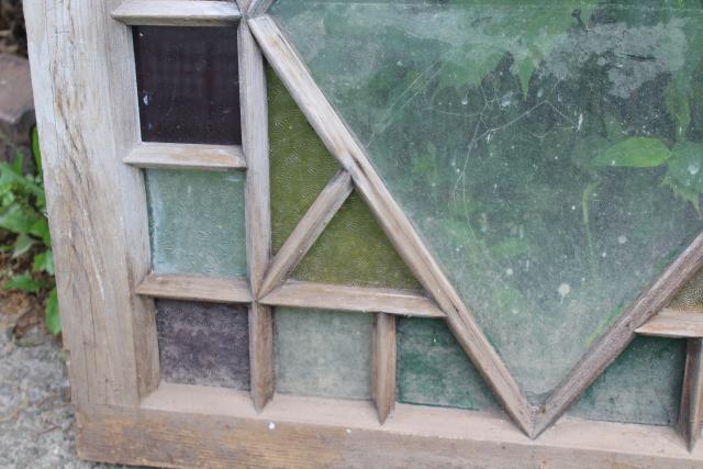 photo of rustic farmhouse vintage stained glass window chippy wood colored glass #6