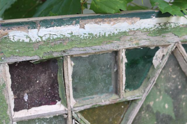 photo of rustic farmhouse vintage stained glass window chippy wood colored glass #10