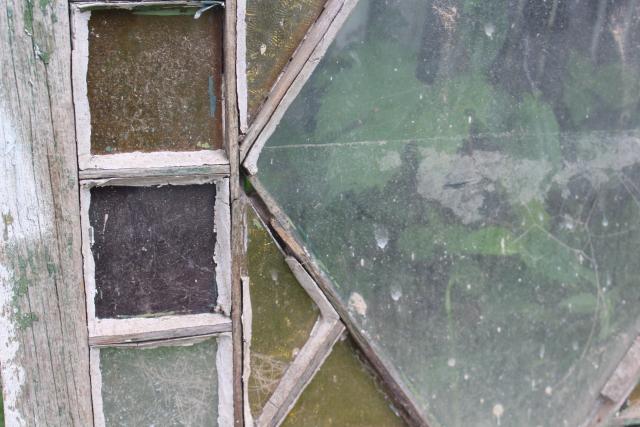 photo of rustic farmhouse vintage stained glass window chippy wood colored glass #11