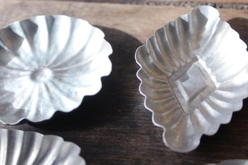 photo of rustic farmhouse vintage tart pans, fluted aluminum tin molds hearts, flowers, diamonds #2