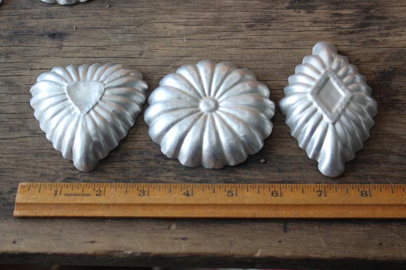 photo of rustic farmhouse vintage tart pans, fluted aluminum tin molds hearts, flowers, diamonds #4