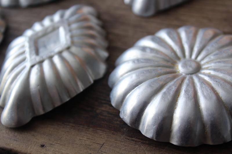 photo of rustic farmhouse vintage tart pans, fluted aluminum tin molds hearts, flowers, diamonds #7